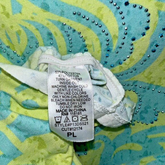 B.L.E.U. - Women's PL Tunic Yellow Blue Brocade Print Burnout with Blue Sparkles - Picture 7 of 12